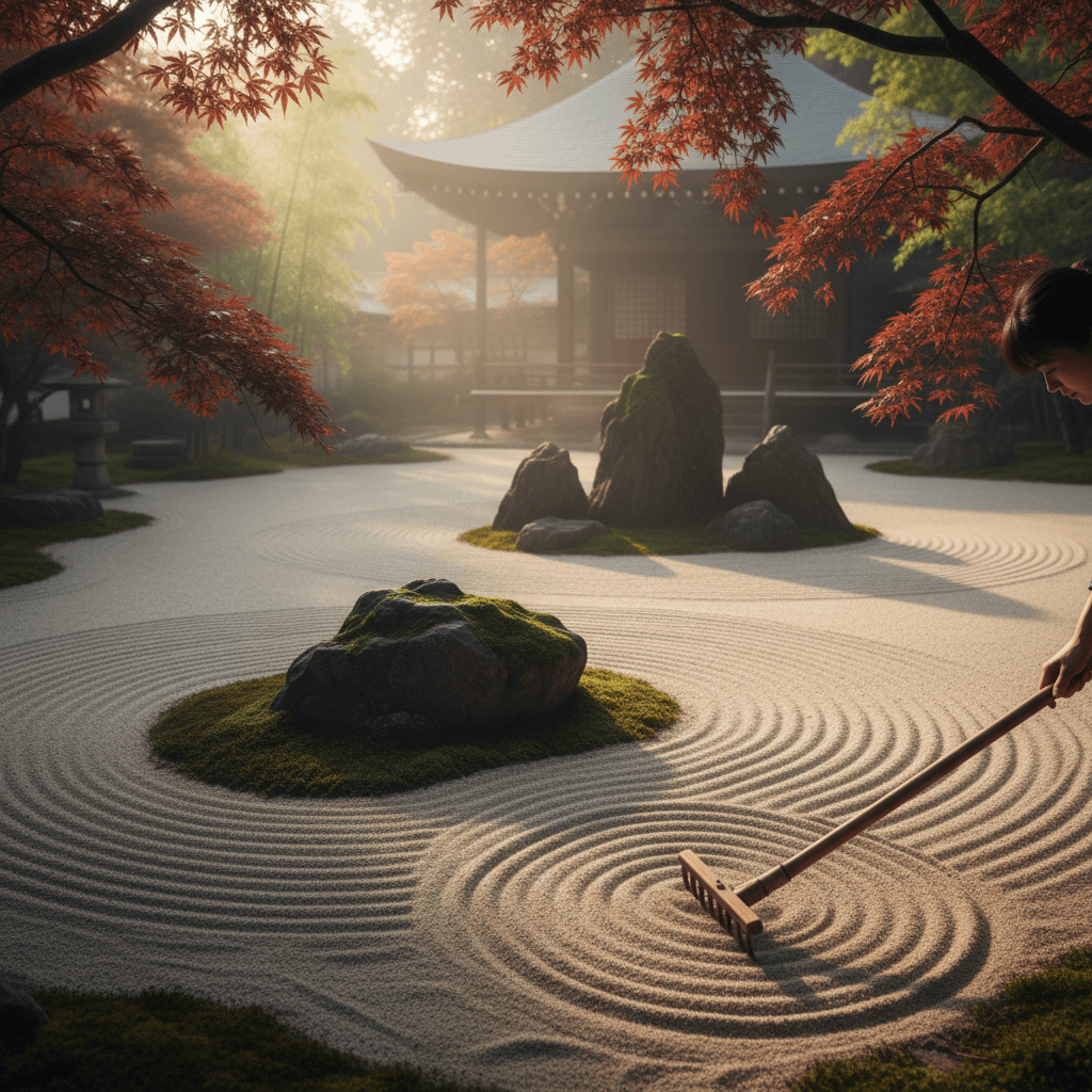 El arte de rastrillar un jardín zen: guía para la meditación en arena