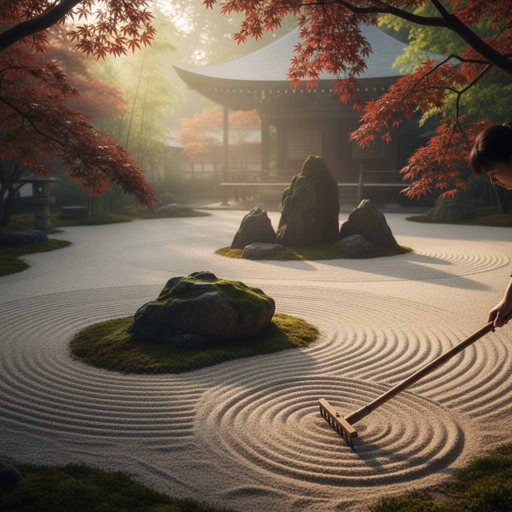 El arte de rastrillar un jardín zen: guía para la meditación en arena